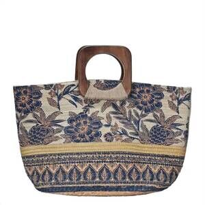NEW ANTIK KRAFT women's printed jute tote bag in navy